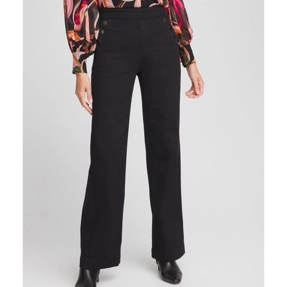NWT Chico's Black Pull-On Wide Leg Ankle Jeans Size 10 Petite - Picture 1 of 16